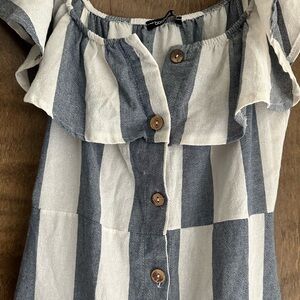 Boohoo US 10 White/ Blue Striped Dress